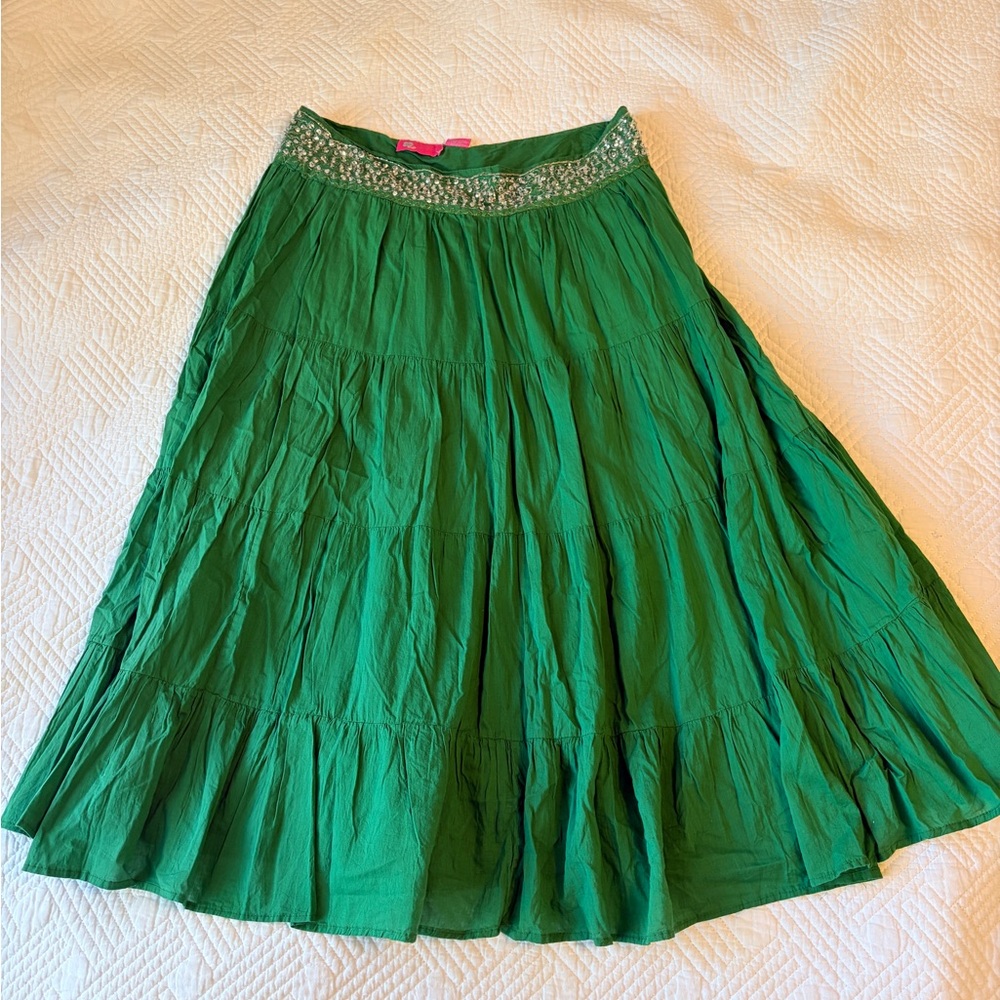 Vintage Raviya boho gauzey green Skirt with embellished sequined Waist size S